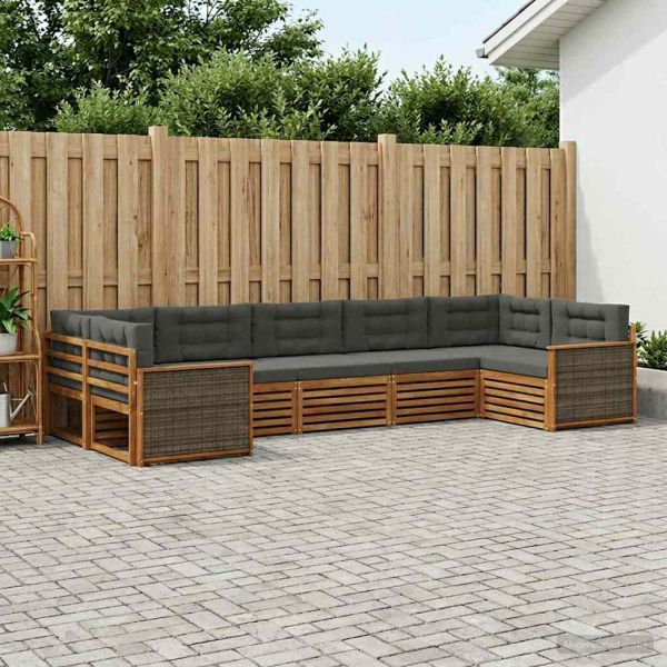Комплект дивани за открито 7 pcs Натурален и Антрацит