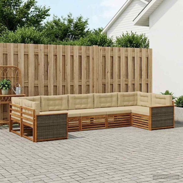 Комплект дивани за открито 7 pcs Натурален и Бежов