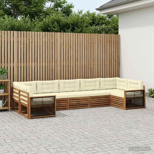 Комплект дивани за открито 7 pcs Натурален и Крема