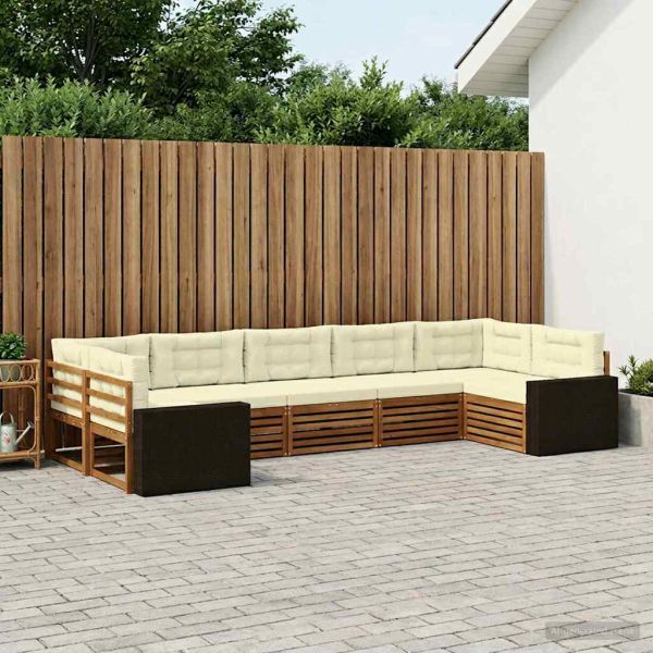 Комплект дивани за открито 7 pcs Натурален и Крема