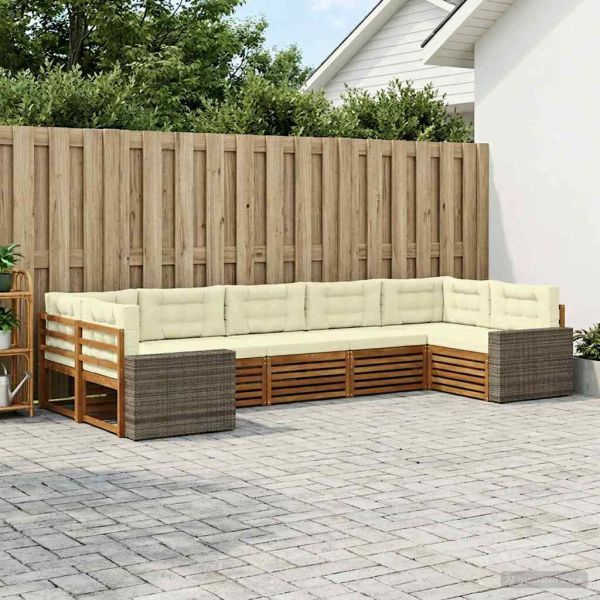 Комплект дивани за открито 7 pcs Натурален и Крема