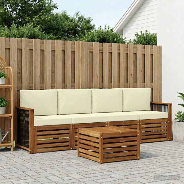 Комплект дивани за открито 5 pcs Натурален и Крема