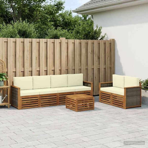 Комплект дивани за открито 7 pcs Натурален и Крема