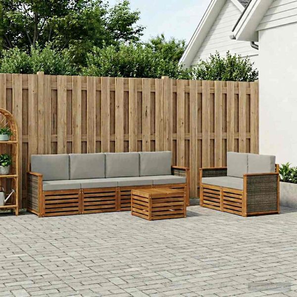 Комплект дивани за открито 7 pcs Натурално и светлосиво