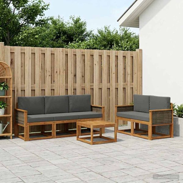 Комплект дивани за открито 6 pcs Натурален и Антрацит