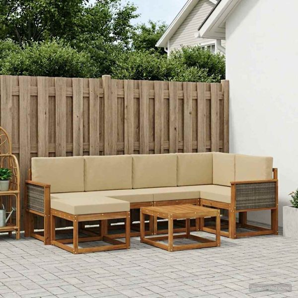 Комплект дивани за открито 7 pcs Натурален и Бежов
