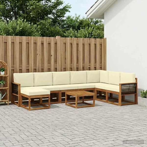 Комплект дивани за открито 9 pcs Натурален и Крема