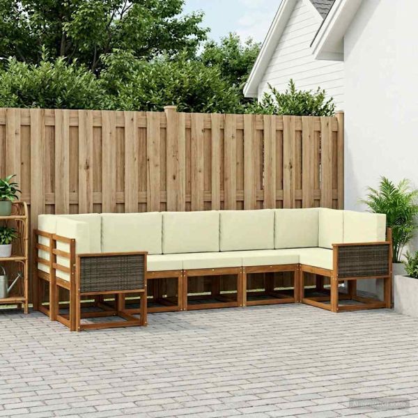 Комплект дивани за открито 7 pcs Натурален и Крема