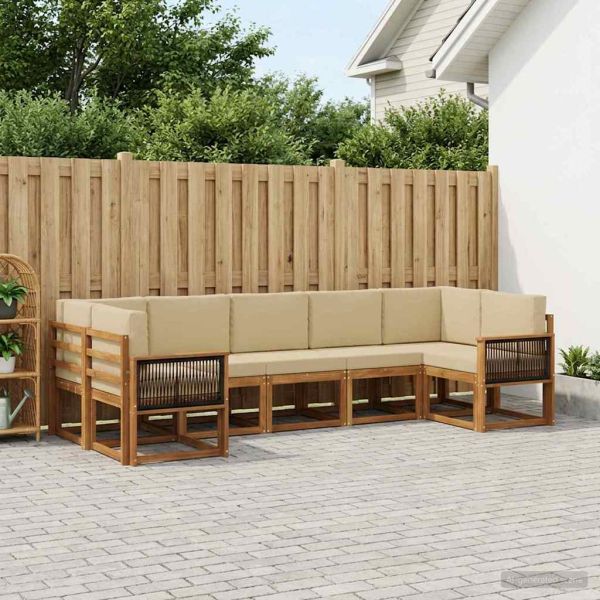 Комплект дивани за открито 7 pcs Натурален и Бежов
