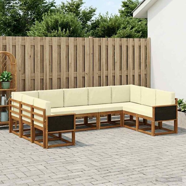 Комплект дивани за открито 9 pcs Натурален и Крема