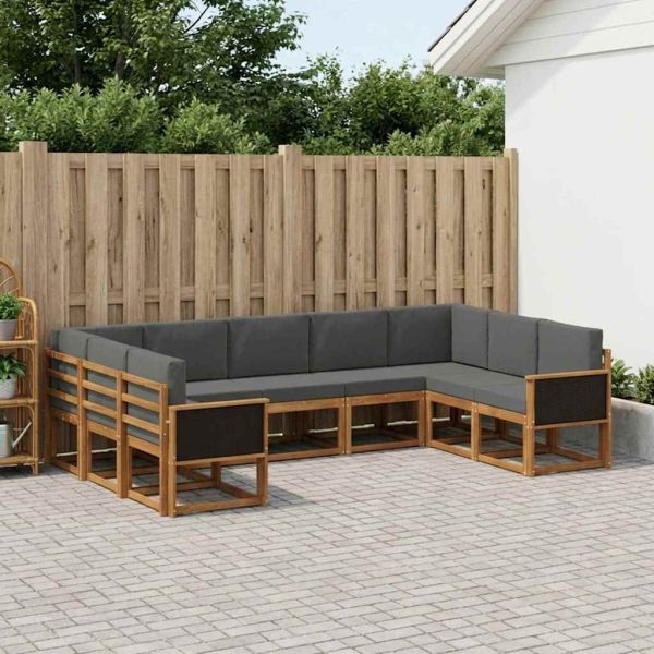 Комплект дивани за открито 9 pcs Натурален и Антрацит