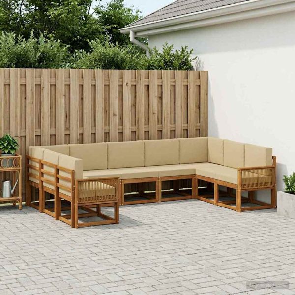 Комплект дивани за открито 9 pcs Натурален и Бежов