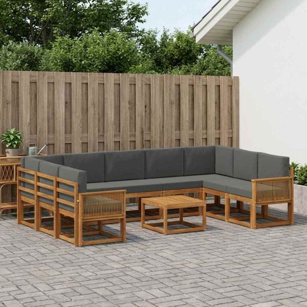 Комплект дивани за открито 10 pcs Натурален и Антрацит