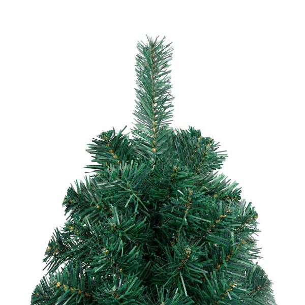 Изкуствена светеща половин коледна елха с топки зелена 210 см