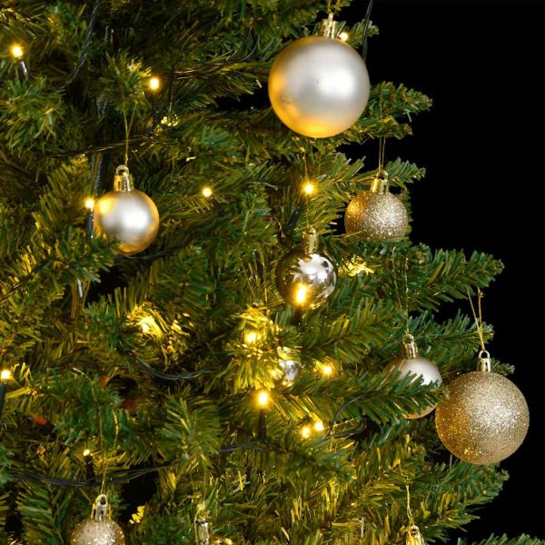 Изкуствена коледна елха с шарнири, 150 LED и топки, 150 см