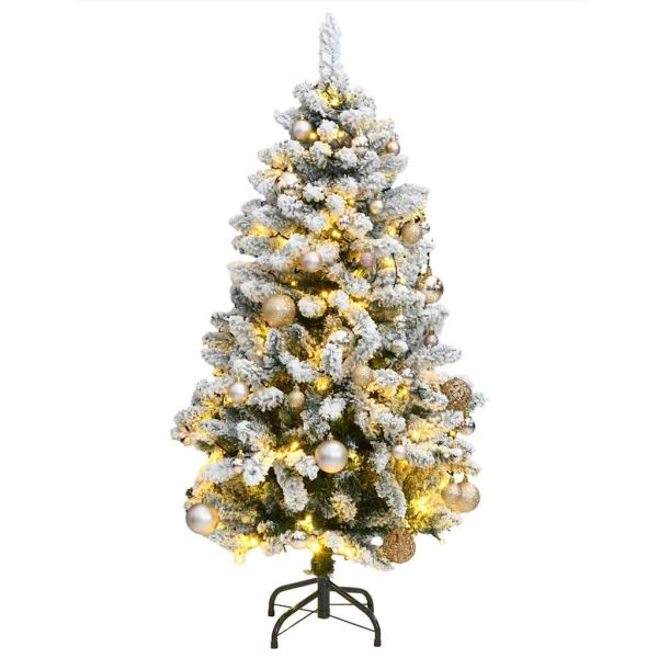 Изкуствена коледна елха с шарнири, 150 LED и топки, 120 см