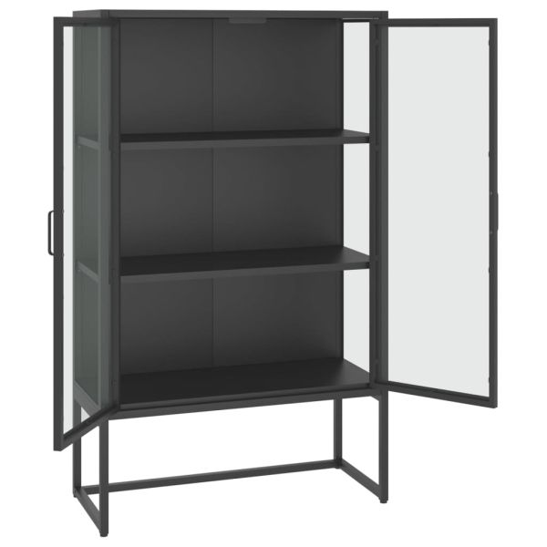 Висок шкаф, антрацит, 80x35x135 см, стомана и закалено стъкло