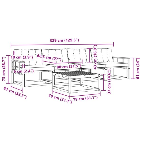 Комплект дивани за открито 5 pcs Бяло и черно 79 x 79 x 37 см