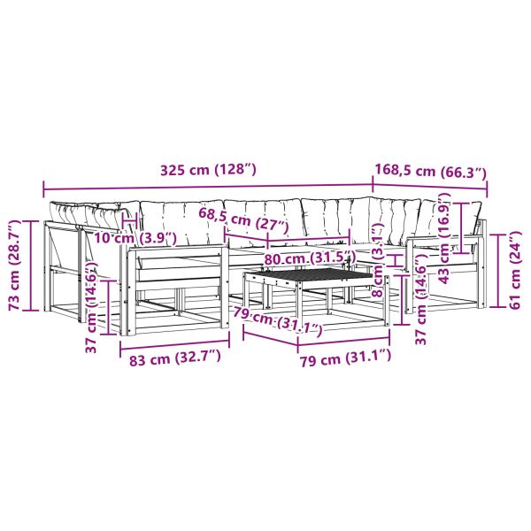 Комплект дивани за открито 7 pcs Бяло и черно 79 x 79 x 37 см
