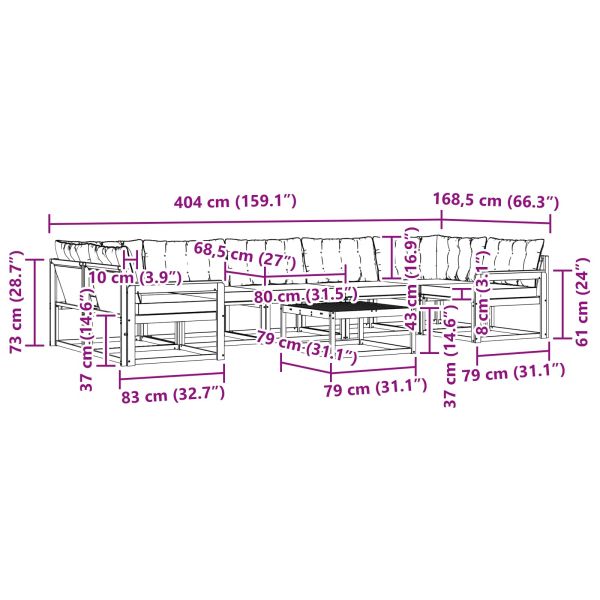 Комплект дивани за открито 8 pcs Бяло и черно 79 x 79 x 37 см