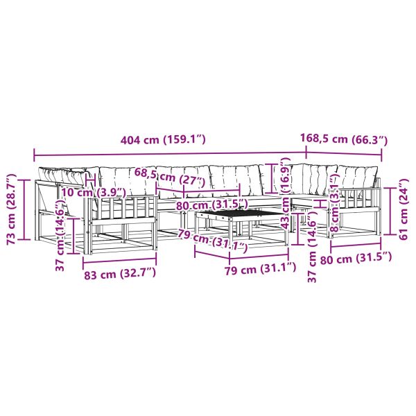 Комплект дивани за открито 8 pcs Бяло и кремаво 79 x 79 x 37 см