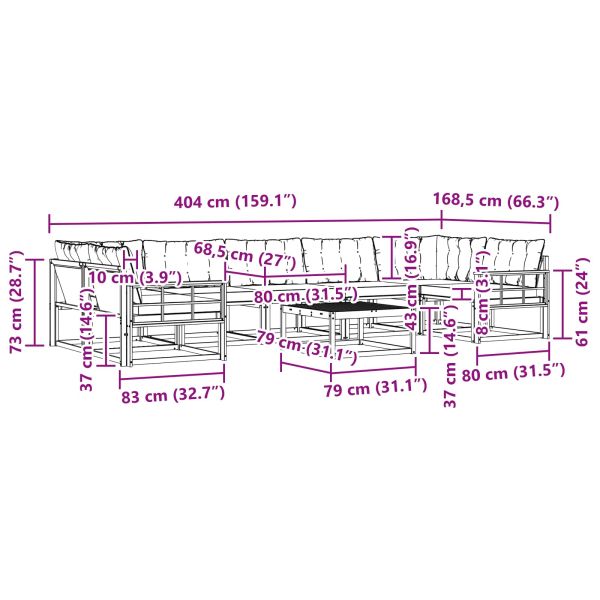 Комплект дивани за открито 8 pcs Бяло и кремаво 79 x 79 x 37 см