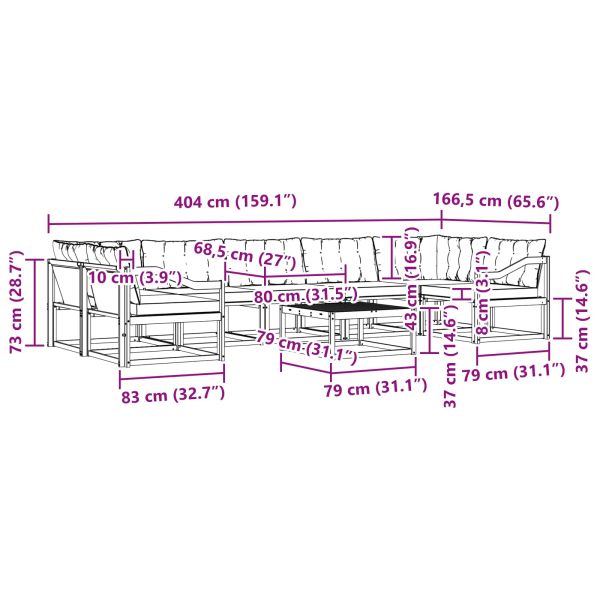 Комплект дивани за открито 8 pcs Бяло и черно 79 x 79 x 37 см