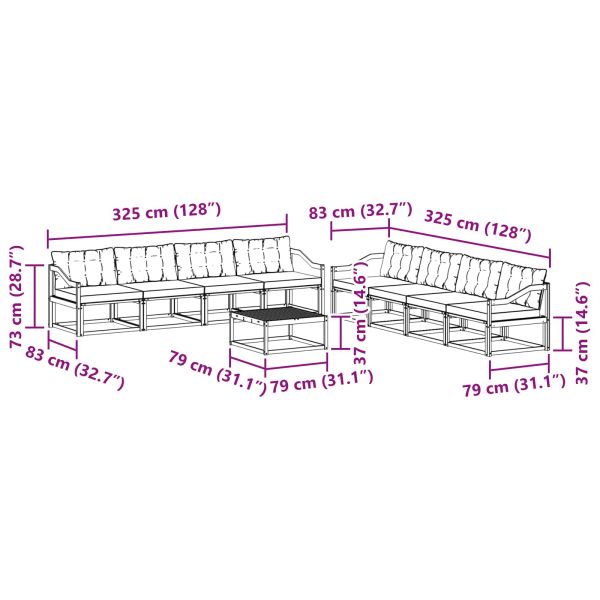 Комплект дивани за открито 9 pcs Бяло и Бежово 79 x 79 x 37 см
