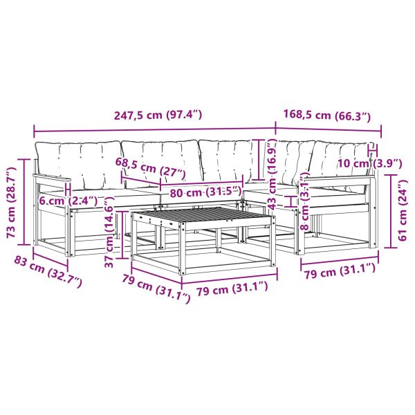 Комплект дивани за открито 5 pcs Бяло и Бежово 79 x 79 x 37 см