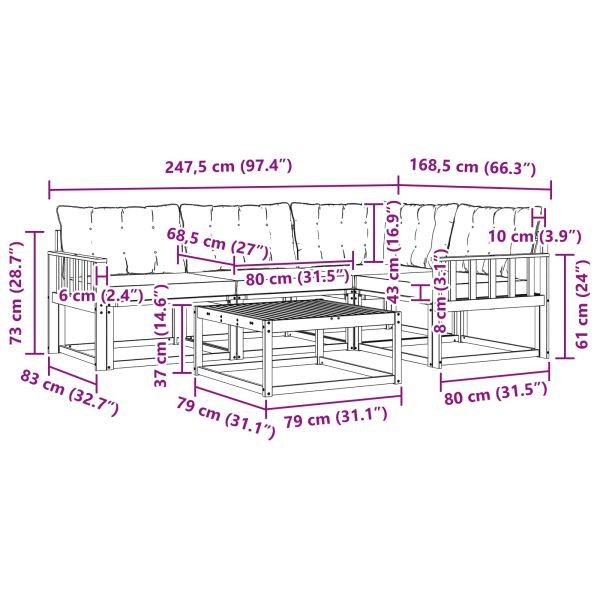 Комплект дивани за открито 5 pcs Бяло и черно 79 x 79 x 37 см