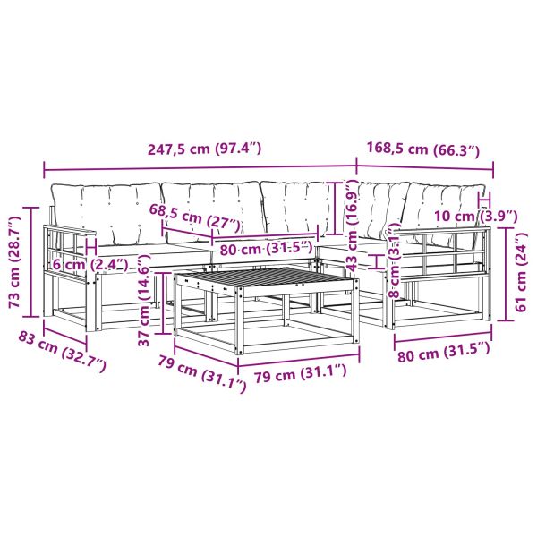 Комплект дивани за открито 5 pcs Бяло и черно 79 x 79 x 37 см