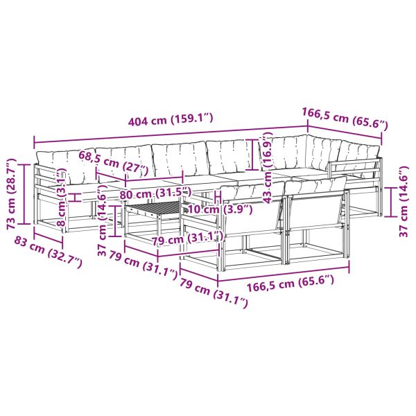 Комплект дивани за открито 9 pcs Бяло и черно 79 x 79 x 37 см