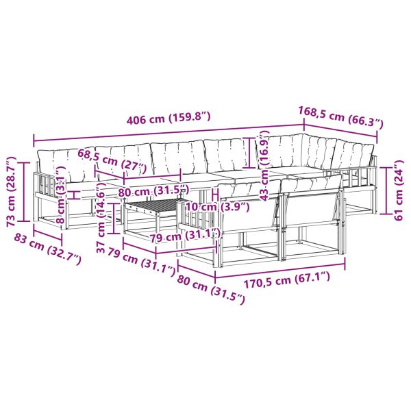 Комплект дивани за открито 9 pcs Бяло и черно 79 x 79 x 37 см