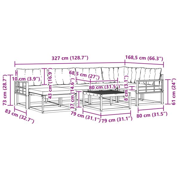 Комплект дивани за открито 7 pcs Бяло и черно 79 x 79 x 37 см