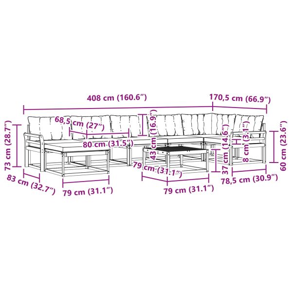 Комплект дивани за открито 8 pcs Бяло и кремаво 79 x 79 x 37 см