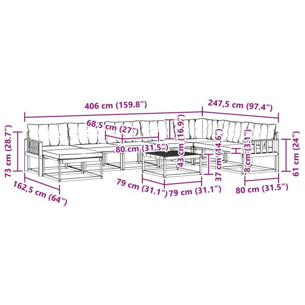 Комплект дивани за открито 9 pcs Бяло и черно 79 x 79 x 37 см