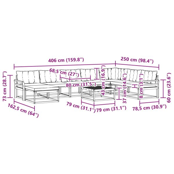 Комплект дивани за открито 9 pcs Бяло и кремаво 79 x 79 x 37 см