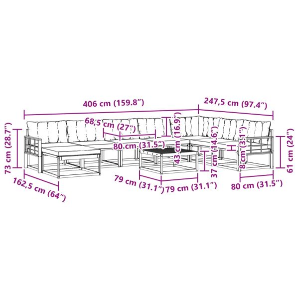 Комплект дивани за открито 9 pcs Бяло и кремаво 79 x 79 x 37 см