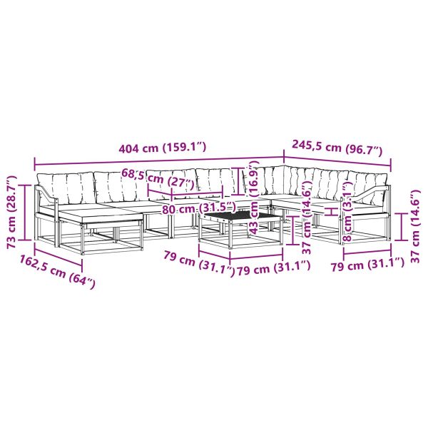 Комплект дивани за открито 9 pcs Бяло и Бежово 79 x 79 x 37 см