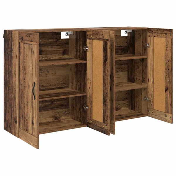 Стенно монтиран шкаф 2 pcs Старо дърво 69,5 x 34 x 90 см