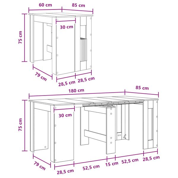 Маса за хранене 180 x 85 x 75 см Инженерна дървесина Сив Сонома