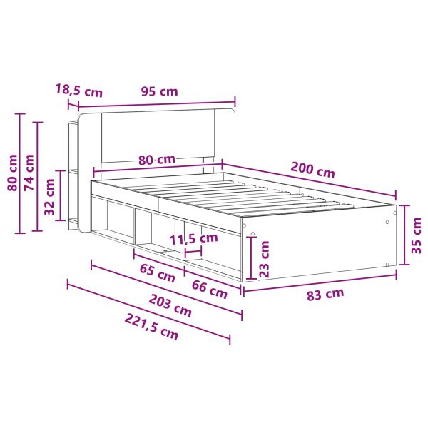 Леглово рамо с хранилище с таблото Дъб сонома 80 x 200 cm