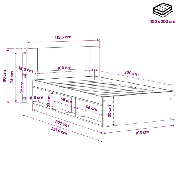 Леглово рамо с хранилище с таблото Дъб артизан 100 x 200 cm
