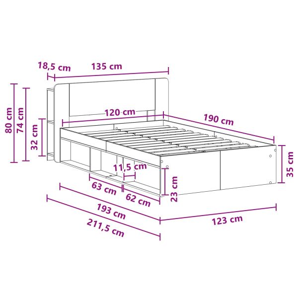 Леглово рамо с хранилище с таблото Дъб артизан 120 x 190 cm