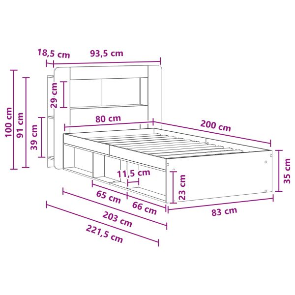 Леглово рамо с хранилище с таблото Старо дърво 80 x 200 cm