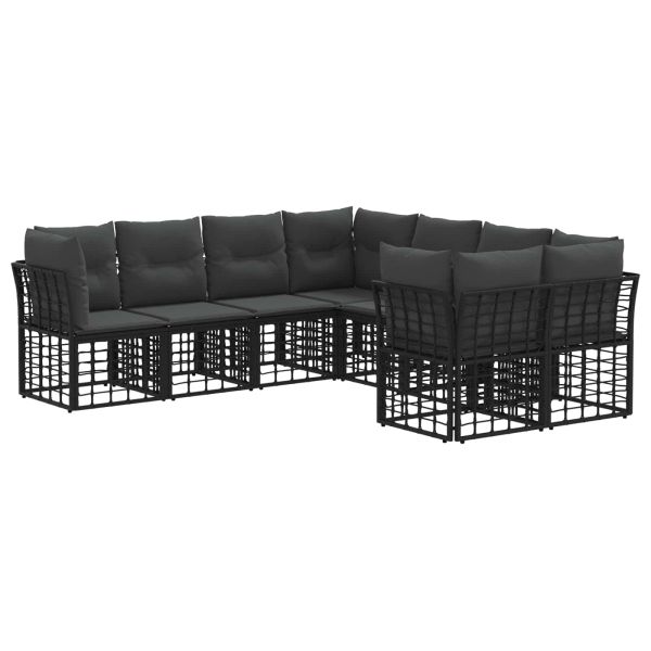Комплект дивани за открито 8 pcs Черно и тъмно сиво Полиестер
