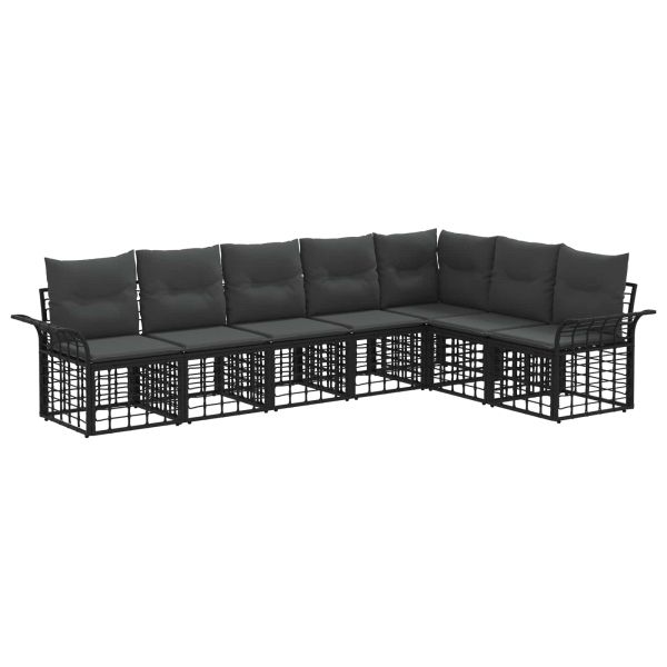 Комплект дивани за открито 7 pcs Черно и тъмно сиво Полиестер