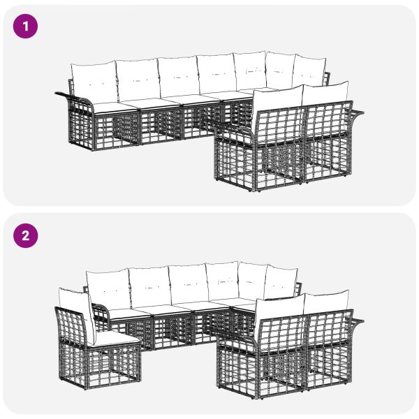 Комплект дивани за открито 8 pcs Черно и тъмно сиво полиратан