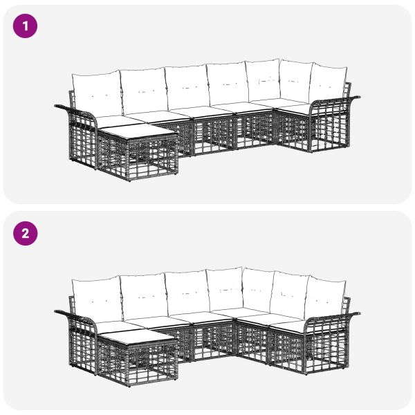 Комплект дивани за открито 7 pcs Черно и тъмно сиво Полиестер