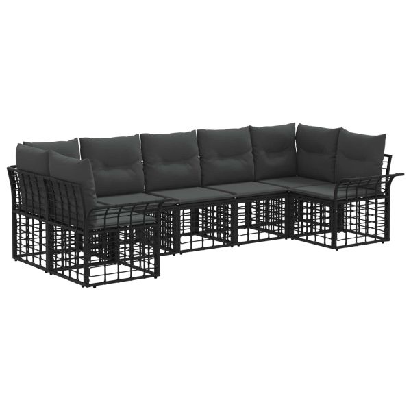 Комплект дивани за открито 7 pcs Черно и тъмно сиво Полиестер
